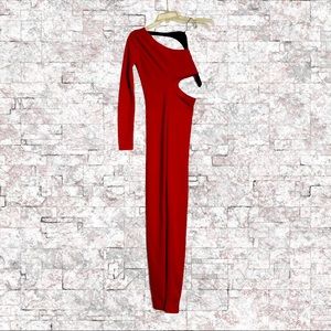 PLT “Red Long Sleeve Cutout Jumpsuit”